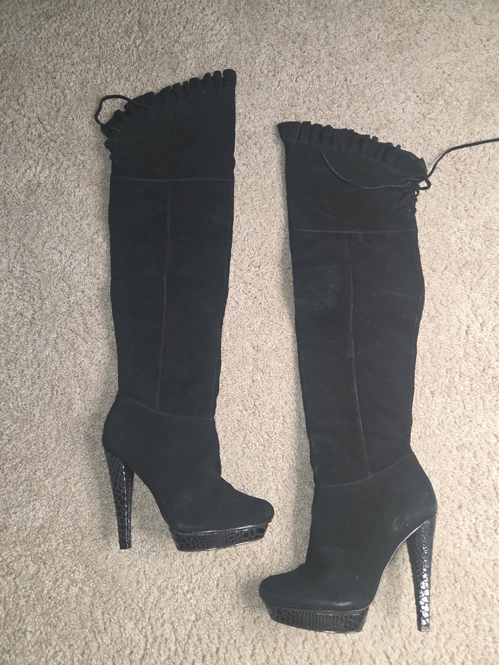 Black Suede Over-the-Knee High Heel Boots